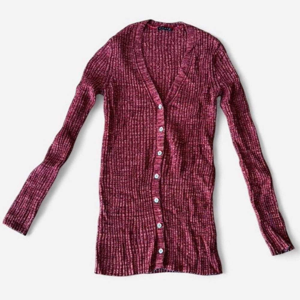 Women's Theory Ribbed Red Cardigan Sweater